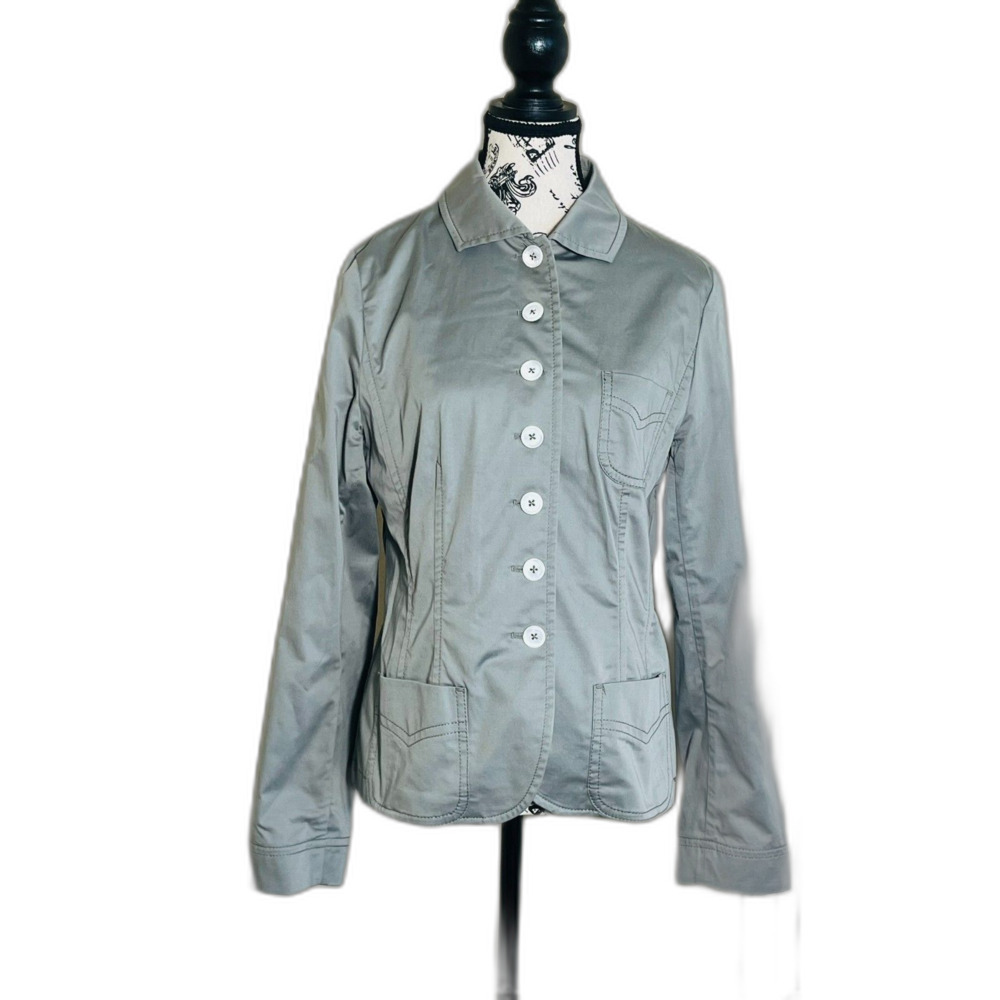 Bogner Women Gray Cotton Blazer Fitted 10 MSRP $300 Preppy Capsule Work Layering